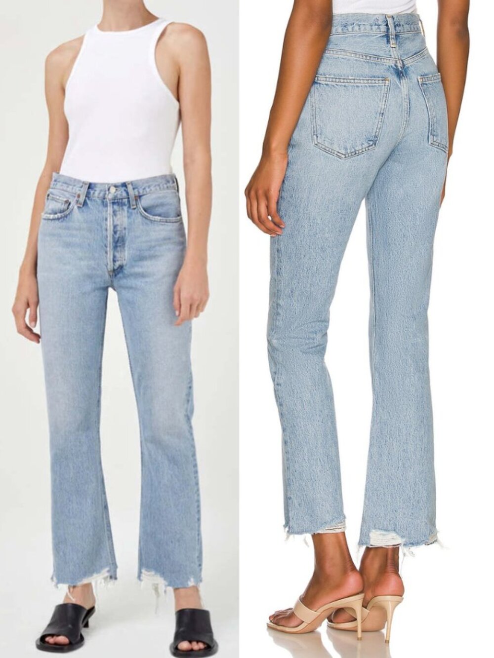 Agolde Light Wash Rigid Denim Raw Hem Relaxed Boot Jeans
